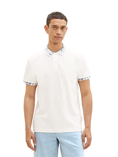 TOM TAILOR Męska koszulka polo z wzorzystym kołnierzem, 10332 – Off White, S
