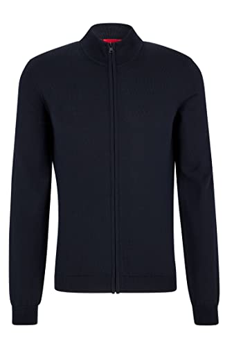 HUGO Męska kurtka z dzianiny San Jorge-M slim fit z żywej wełny z zamkiem błyskawicznym, Navy410, S