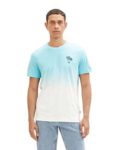 TOM TAILOR Męski T-shirt Dip-Dye z nadrukiem palm, 32038 - Aqua Color Run, XXL