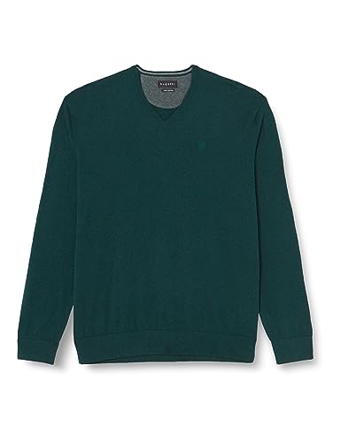 bugatti sweter męski z dekoltem w ser, butelkowa zieleń-570, 3XL
