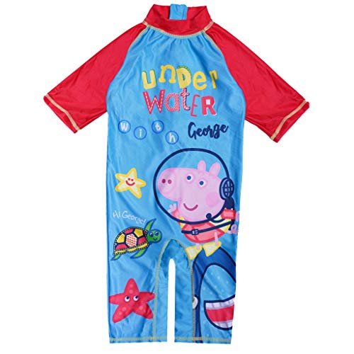 Świnka Peppa pod wodą z George'em Baby Boys Sunsafe strój kąpielowy | Oficjalny produkt | ochrona SPF50, strój kąpielowy dla chłopców, w zestawie czapka, NIEBIESKI, 18-24 Miesiące