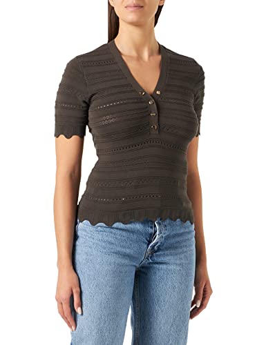 Morgan damski sweter z krótkim rękawem z ażurowymi detalami MISHI Khaki Medium TS, Organiczny, S