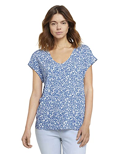 TOM TAILOR Denim Damski Wzorzysta bluzka krótka 1024993, 26935 - Mid Blue Flower Print, S
