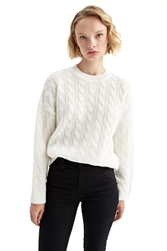 DeFacto Sweter normalny krój dla kobiet - sweter z golfem dla topów damski (ecru, XS), écru, XS