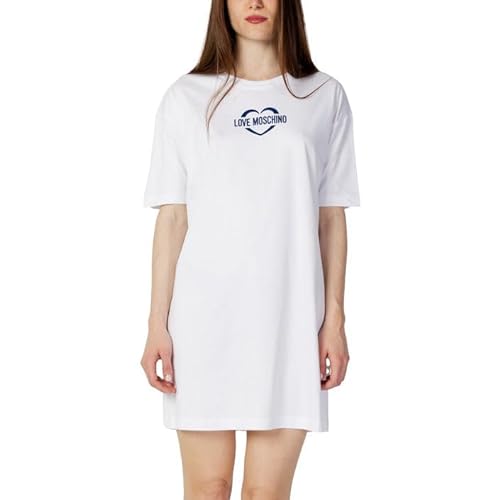 Love Moschino Damska sukienka z krótkim rękawem, komfortowa w dotyku, biała (Optical White), rozmiar 42, optical white, 42