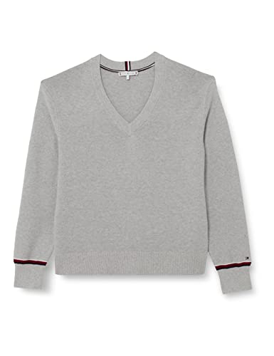 Tommy Hilfiger Sweter damski Global STP V-NK, jasnoszary, HTR, XXL