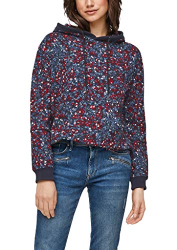 s.Oliver Damska bluza z kapturem ze wzorem Millefleurs, Navy Aop, S