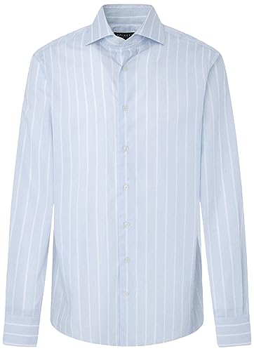 Hackett London Męska koszula z mikroszerokimi paskami, niebieski (niebieski/biały), 38
