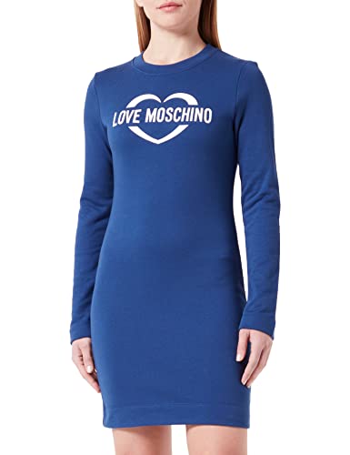 Love Moschino Damska sukienka z długim rękawem z nadrukiem holograficznym w sercu, niebieski, 40