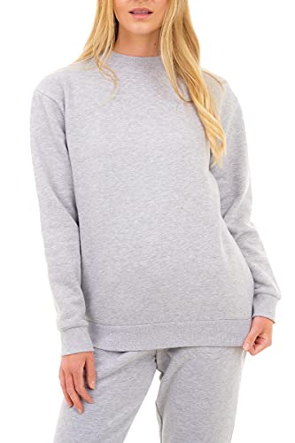 M17 Damska bluza z recyklingu, miękka, przytulna, na co dzień, z długim rękawem, sweter z okrągłym dekoltem (XS, szara), szary, XS