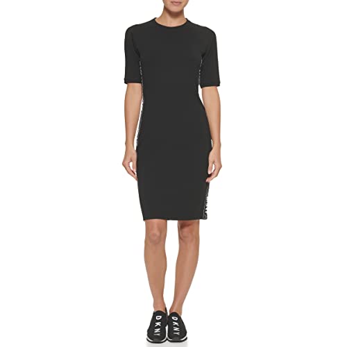 DKNY Damska koszulka sportowa z krótkim rękawem z logo Bodycon, czarny/biały, S