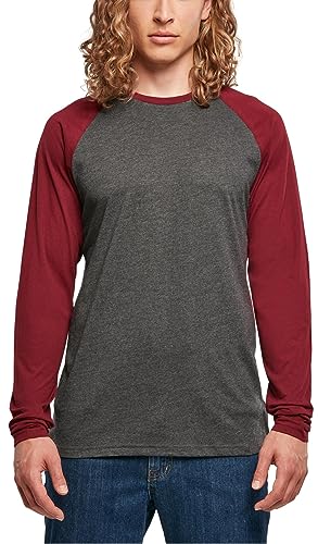 Build Your Brand Męski T-Shirt Contrast Raglan Longsleeve Charcoal/Cherry XS, Charcoal/Cherry, XS