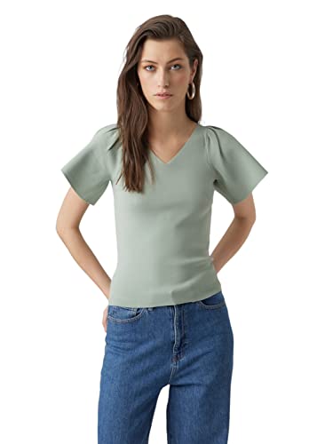 VERO MODA Women's VMGINNY SS V-Neck NOOS sweter damski, jadeitowy, XXL, Jadseite, XXL