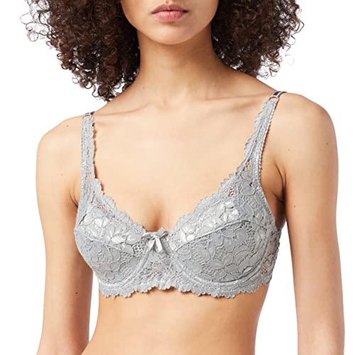 FM London Damski wyściełany biustonosz push-up koronkowy, szary, 40E