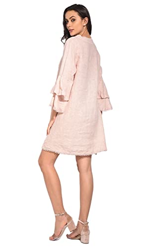 Bonateks Damska sukienka 100% lniana Made in Italy, Puszysta trapezowa sukienka z półrękawami i kieszeniami, czarna, rozmiar: XL, czarny, XL