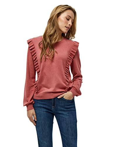 Minus Damski sweter z falbanką Vesia Dusty Cedar Red Melange, L, Pyłoszczelny cedr czerwony melanż, L