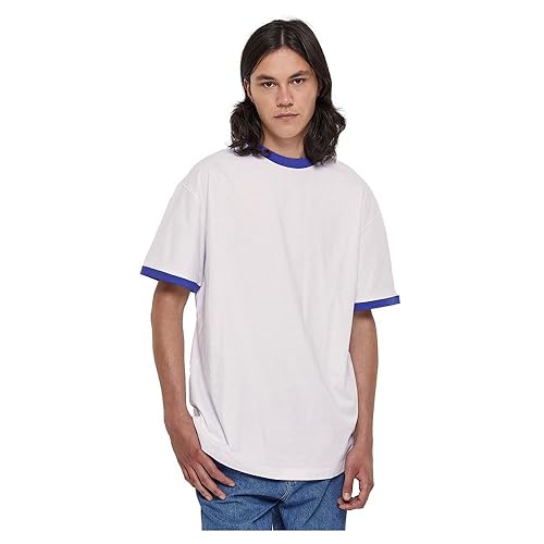 Urban Classics Męski T-shirt Oversized Ringer Tee White/royal 5XL, white/royal, 5XL