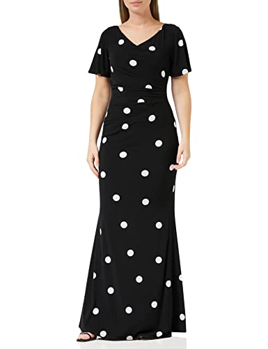 Gina Bacconi Damska sukienka maxi Spaced Spot Jersey z zakładkami koktajlowa, Czarny/biały, 46