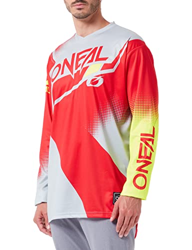 O'NEAL Motocross Long Sleeve MX Enduro Jersey | Ochraniacz łokci, V-Neck, oddychający | Element Jersey Racewear V.22 | Dorośli | Red Grey Neon Yellow | Rozmiar M