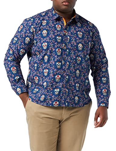 Joe Browns Męska koszula z długim rękawem na lato czaszka, niebieska, S
