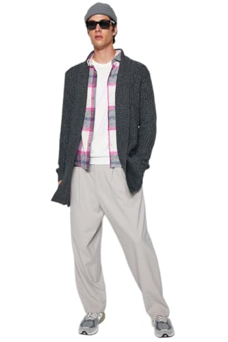 Trendyol Męski regularny krój podstawowy szal kołnierz dzianinowy kardigan, ciemnoszary, S, ciemnoszary, S