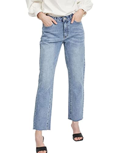 Vila Dżinsy damskie Straight Fit Mid Waist, jasnoniebieski (light blue denim), 40W / 32L