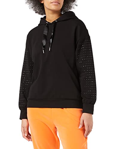Armani Exchange Damska bluza z kapturem z ćwiekami na rękawie, przednia bluza z kapturem z logo, Czarny, XS