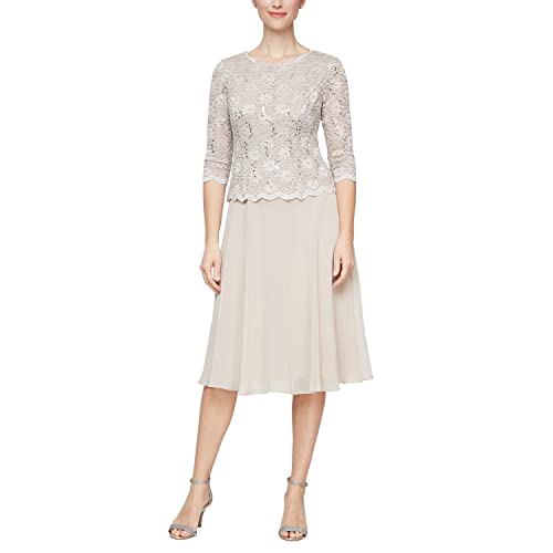 Alex Evenings damska sukienka o długości herbaty (delikatna i normalna) na specjalne okazje, szarobrązowe cekiny, 48