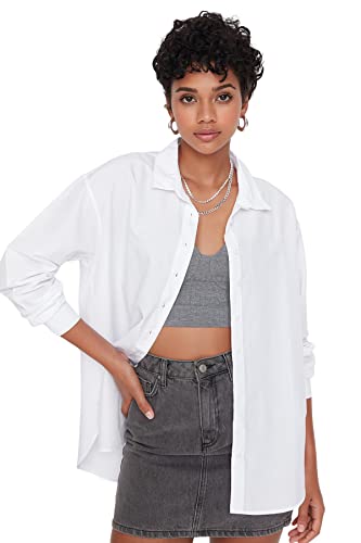 Trendyol Damska koszula Basic Oversize Basic Koszula z kołnierzem, biały, 68