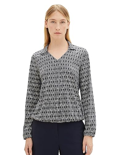TOM TAILOR Damska koszulka z długim rękawem, 33984 - Navy Geometrics Print, XS