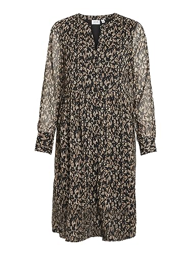 VIFALIA dekolt w serek L/S sukienka - NOOS, Czarny/Aop: leszczyna, 38