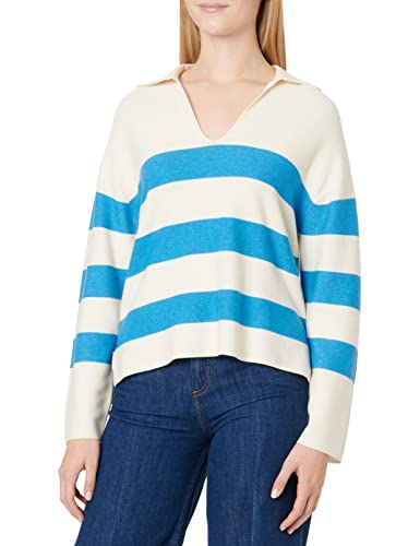 TOM TAILOR Damski Sweter z kołnierzem polo 1032599, 30190 - Blue Large Knit Stripe, XXS