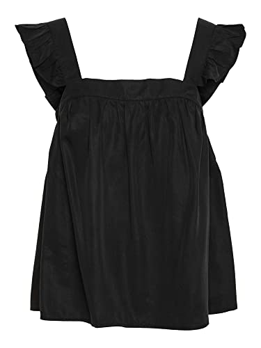 Prawdziwa Moda Vmharper SL Frill Short Top Kobiety Szlafrok, Czarny, XL