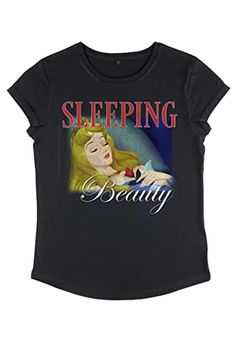 Disney Women's Classic Sleeping Beauty Organic Rolled Sleeping T-Shirt damski, czarny, XL, czarny, XL