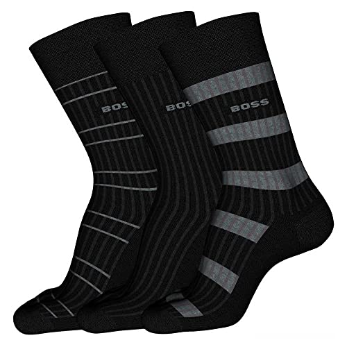 BOSS Męskie skarpety 3P RS Fine Rib CC Regular Socks, czarne, 39-42, czarny, 42 EU