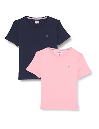 Tommy Jeans Damskie topy z dzianiny S/S, Granatowy (Twilight Navy) / Różowy, S