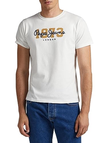 Pepe Jeans T-shirt męski z wilkiem, Biały (nie biały), XS