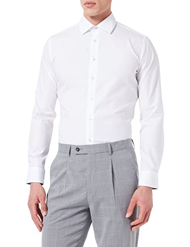 Seidensticker Męska koszula biznesowa - ekstra slim fit - nie wymaga prasowania - kołnierz kent - długi rękaw - 100% bawełna, biały, 42