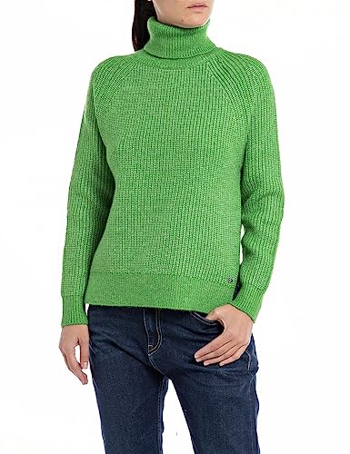 Replay Damski sweter z golfem, krój Regular Fit, 674 Bright Green, S