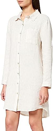 Bonateks Damska koszulka w paski Made of Pure Linen Casual Dress, beżowa/biała, 40 EU, beżowy, 40