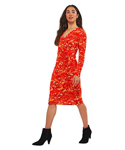 Joe Browns Damska sukienka z nadrukiem zwierzęcym lisem i kwiatami, casualowa, pomarańczowa, 6, pomarańczowy, 32