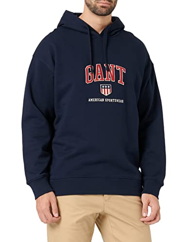 GANT Męska bluza z kapturem D.2 Retro Shield Sweat Hoodie sweter z kapturem, Evening Blue, L
