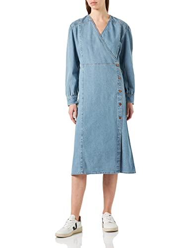 Wrangler Sukienka damska z guzikami DOWN MIDI Casual Dress, Mid Vintage Indigo, S, Mid Vintage Indigo, S