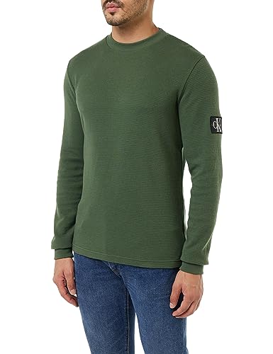 Calvin Klein Jeans Męska koszulka waflowa Ls L/S dzianinowe topy, Tymianek, M