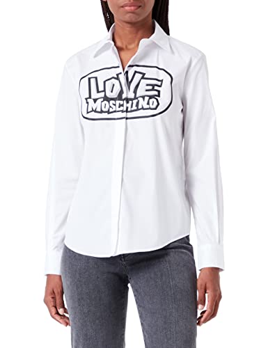 Love Moschino Damska koszulka o regularnym kroju z długim rękawem z nadrukiem Maxi Skate Print, optical white, 40