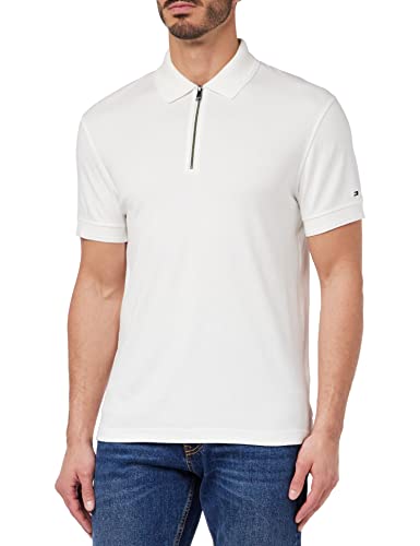 Tommy Hilfiger Męska koszulka polo Dc Interlock Zip Slim S/S, biały, 3XL