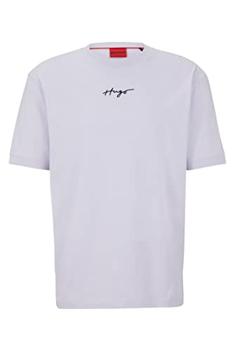 HUGO Męski T-shirt Dontevideo Relaxed-Fit z bawełnianego dżerseju z wyszywanym logo, Light/Pastel Purple535, M
