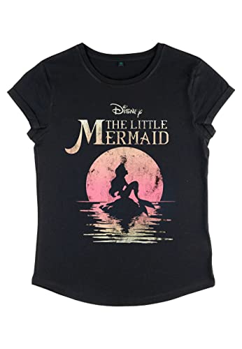 Disney Women's The Little Mermaid Moon Organic Rolled Sleeve t-shirt damski, czarny, S, czarny, S