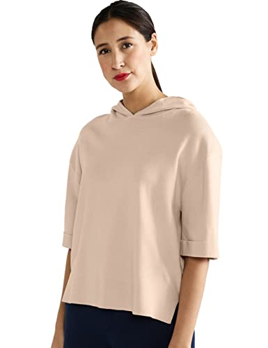 Street One Damska bluza z kapturem z krótkim rękawem, Light Smooth Sand Melange, 36