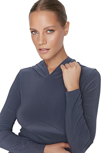 Trendyol Damska bluza z kapturem zwykła, antracytowa, XS, Antracyt